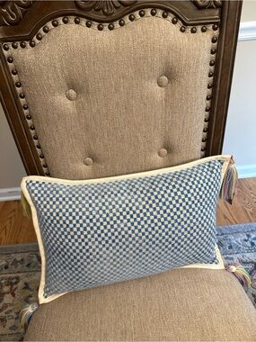 Borgata Checkerboard Lumbar Pillow with Tassel Corners & Down Feather Insert